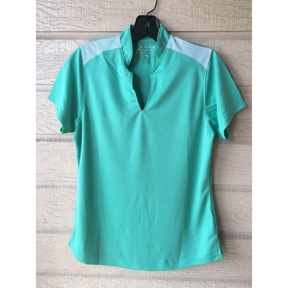 Bermuda Sands womens Polo Shirt Top size Small Mint Green V Neck Knit $75